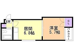 N213ハイツ 1DKの間取図画像