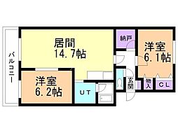 ル・ブランプルミエ 2LDKの間取図画像