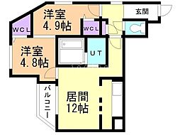 レジデンス北18条 2LDKの間取図画像