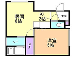 サングレイスN34 1LDKの間取図画像