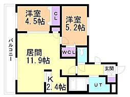 アルファスクエア北12東2 2LDKの間取図画像