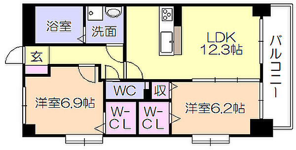 プリマヴェーラ花の木弐番館 603｜福岡県久留米市東櫛原町(賃貸マンション2LDK・6階・60.31㎡)の写真 その2