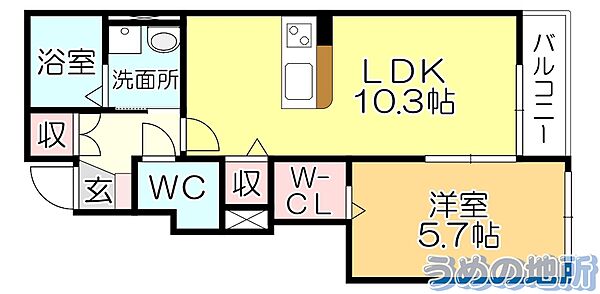 Maison K’s 101｜福岡県久留米市山川安居野１丁目(賃貸アパート1LDK・1階・43.20㎡)の写真 その2