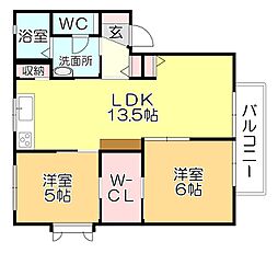 グランシャリオ小森野A棟 2階2LDKの間取り