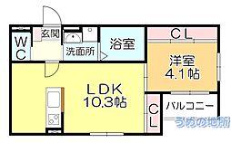 BRAVEBASE Mii 2階1LDKの間取り