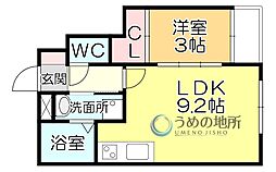 The Trinity　東櫛原 1階1LDKの間取り