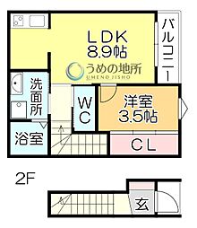 メゾングレイス上津 1LDKの間取図画像