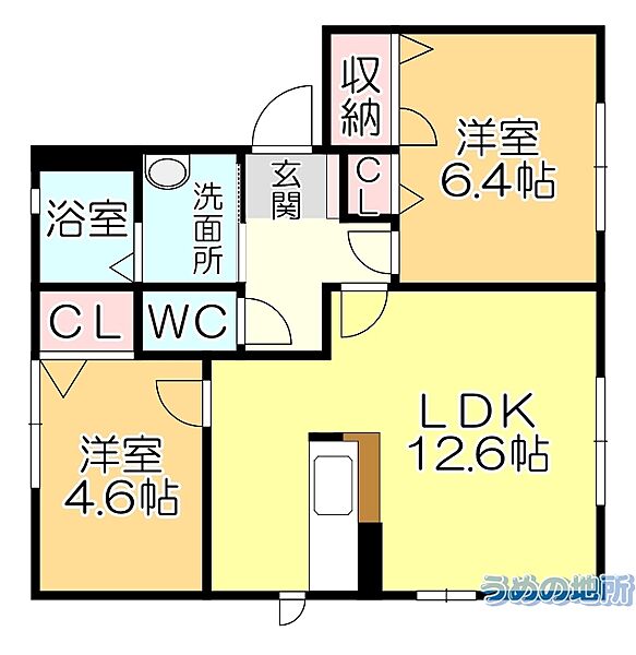 クレール今山B 102｜福岡県久留米市北野町今山(賃貸アパート2LDK・1階・54.81㎡)の写真 その2