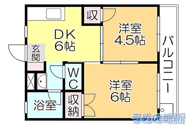 コーポレーティッドナカシマ 106｜福岡県久留米市東合川新町(賃貸アパート2DK・1階・34.02㎡)の写真 その2