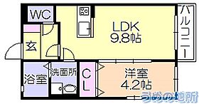 メゾンシュクレ 105 ｜ 福岡県久留米市山川町（賃貸アパート1LDK・1階・34.00㎡） その2