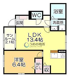 グレイスコート 1階1LDKの間取り