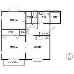 メイツ下条 2DKの間取図画像