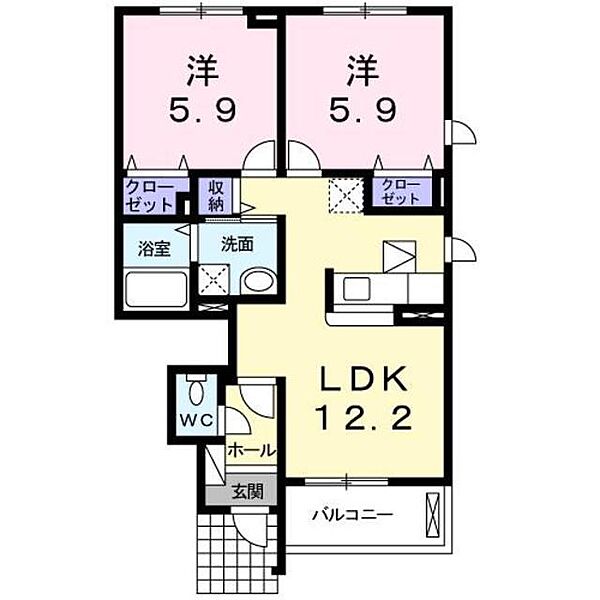 ダンデライオン 104｜鹿児島県姶良市東餅田(賃貸アパート2LDK・1階・54.08㎡)の写真 その2