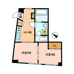 東京メトロ丸ノ内線 中野坂上駅 徒歩3分の賃貸マンション 2階2Kの間取り