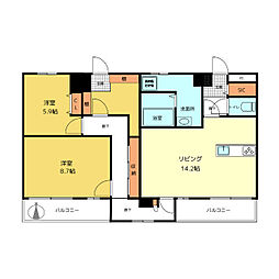 東京メトロ丸ノ内線 方南町駅 徒歩9分の賃貸マンション 2階2LDKの間取り