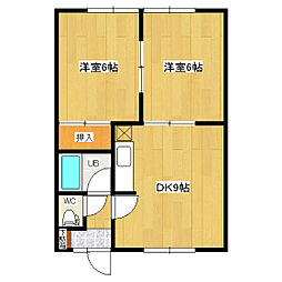 第3光洋ハイツ 2階2DKの間取り