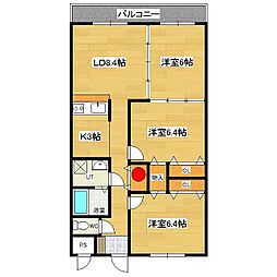 フェイマスKITAMI　3番館 2階3LDKの間取り