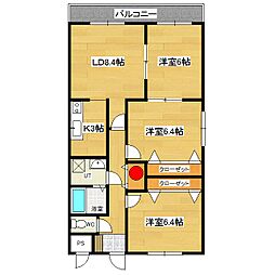フェイマスKITAMI　1番館 4階3LDKの間取り