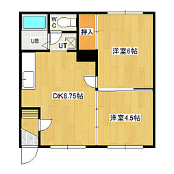 コーポセリアン 2階2DKの間取り