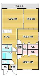 フェイマスKITAMI　3番館 4階3LDKの間取り