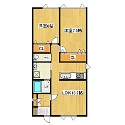 メゾンリサ 2階2LDKの間取り
