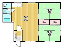 第1三輪コーポ 1階2DKの間取り