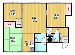 夕陽ヶ丘ハイツ 2階3LDKの間取り