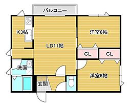 スイングラピュタ 3階2LDKの間取り