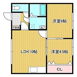 福士マンションA 7 2階2LDKの間取り