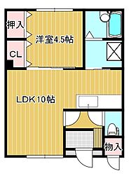 ルポザント三輪 2階1LDKの間取り