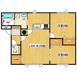 ラテールC 1階2LDKの間取り