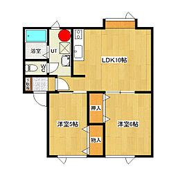 コーポヒサト 2階2DKの間取り
