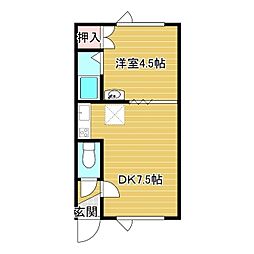 第21日研ハイツ 1階1DKの間取り