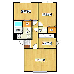サクセス三輪 2階2LDKの間取り