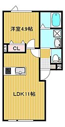 Aries（エリース） 2階1LDKの間取り