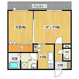 シャイニングラピュタ 2階1LDKの間取り