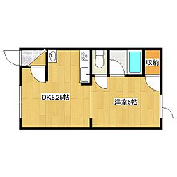 錦ハイツ 2階1DKの間取り