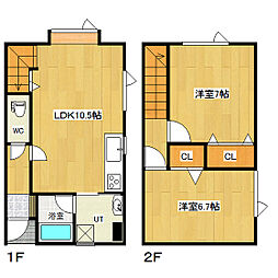 とん田西町　ロカイ長屋 2LDKの間取り