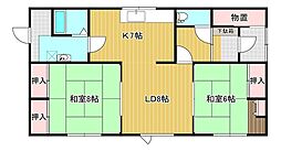 JR石北本線 西北見駅 3.5kmの賃貸一戸建て 2LDKの間取り