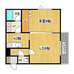 サンセットラピュタ 2階1LDKの間取り