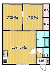 長谷部マンション 2LDKの間取図画像