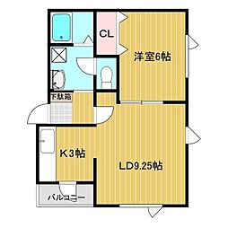 グローリハイツ北進 1LDKの間取図画像
