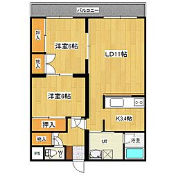 グリーンヴィレッジ 2LDKの間取図画像