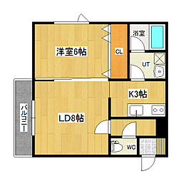 サンセットラピュタB 1LDKの間取図画像