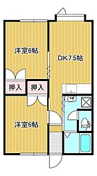 コーポサーフライフ 2DKの間取図画像