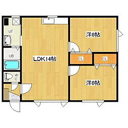 フラット三輪 2LDKの間取図画像