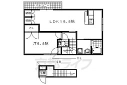 サニーパレスII 2階1LDKの間取り