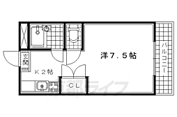 JR奈良線 城陽駅 徒歩4分の賃貸マンション 2階1Kの間取り