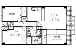 京阪宇治線 木幡駅 徒歩5分の賃貸マンション 4階3LDKの間取り