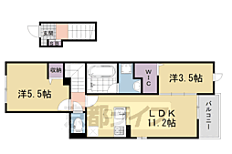 JR奈良線 木幡駅 徒歩1分の賃貸アパート 2階2LDKの間取り